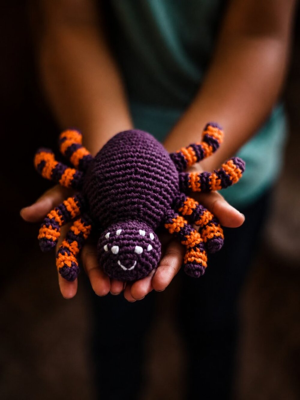 NWT Crochet Spider Rattle Plush Toy – Purple & Orange Halloween Baby Gift - Picture 4 of 7